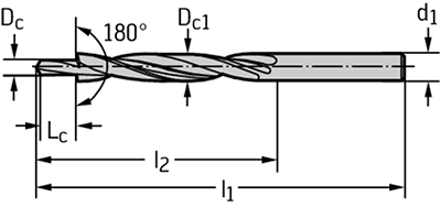 technische Zeichnung VHM Stufenbohrer STB180